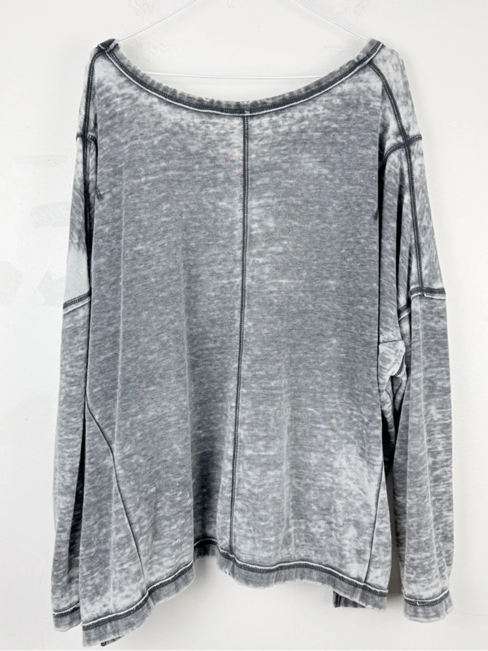 Free People Gray Mineral Wash Oversized Pullover Sweatshirt Boho Lounge Top - Picture 2 of 5